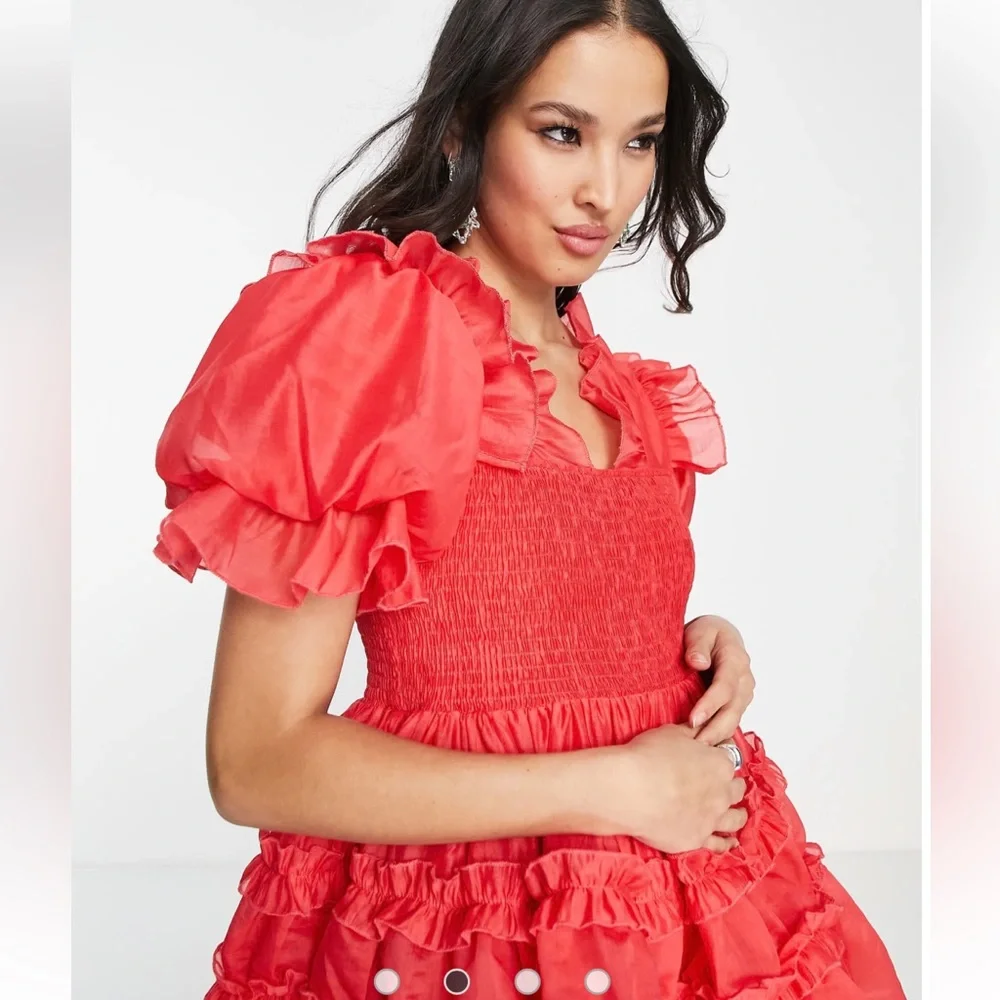 Dream Sister Jane short sleeve organza puff mini dress in red - Picture 4 of 6